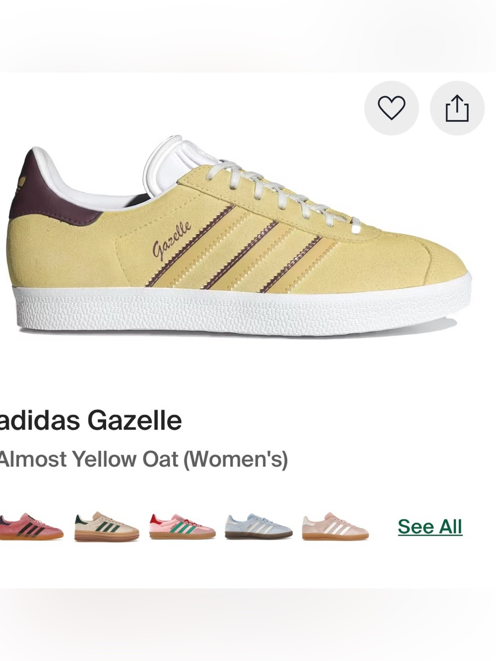 Adidas Gazelle Almost Yellow Maroon Women size 6 .